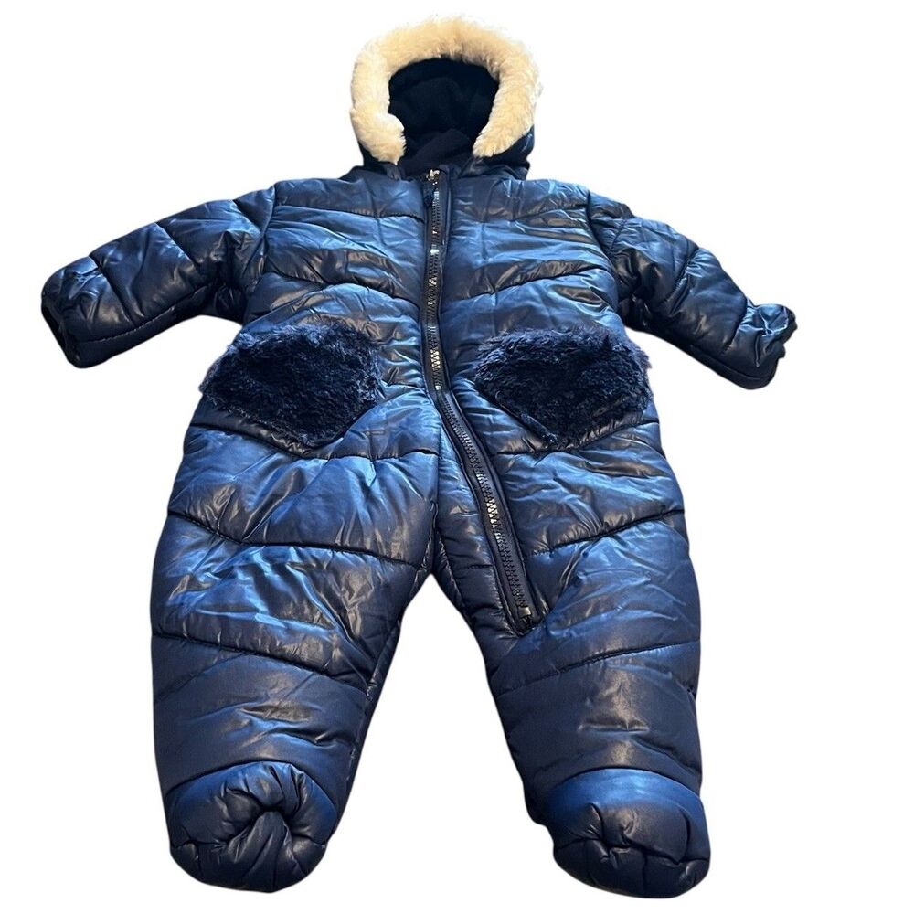 Jessica Simpson Baby Bunting Snowsuit Faux Fur Accents Fleece Lined  3/6 mo EUC